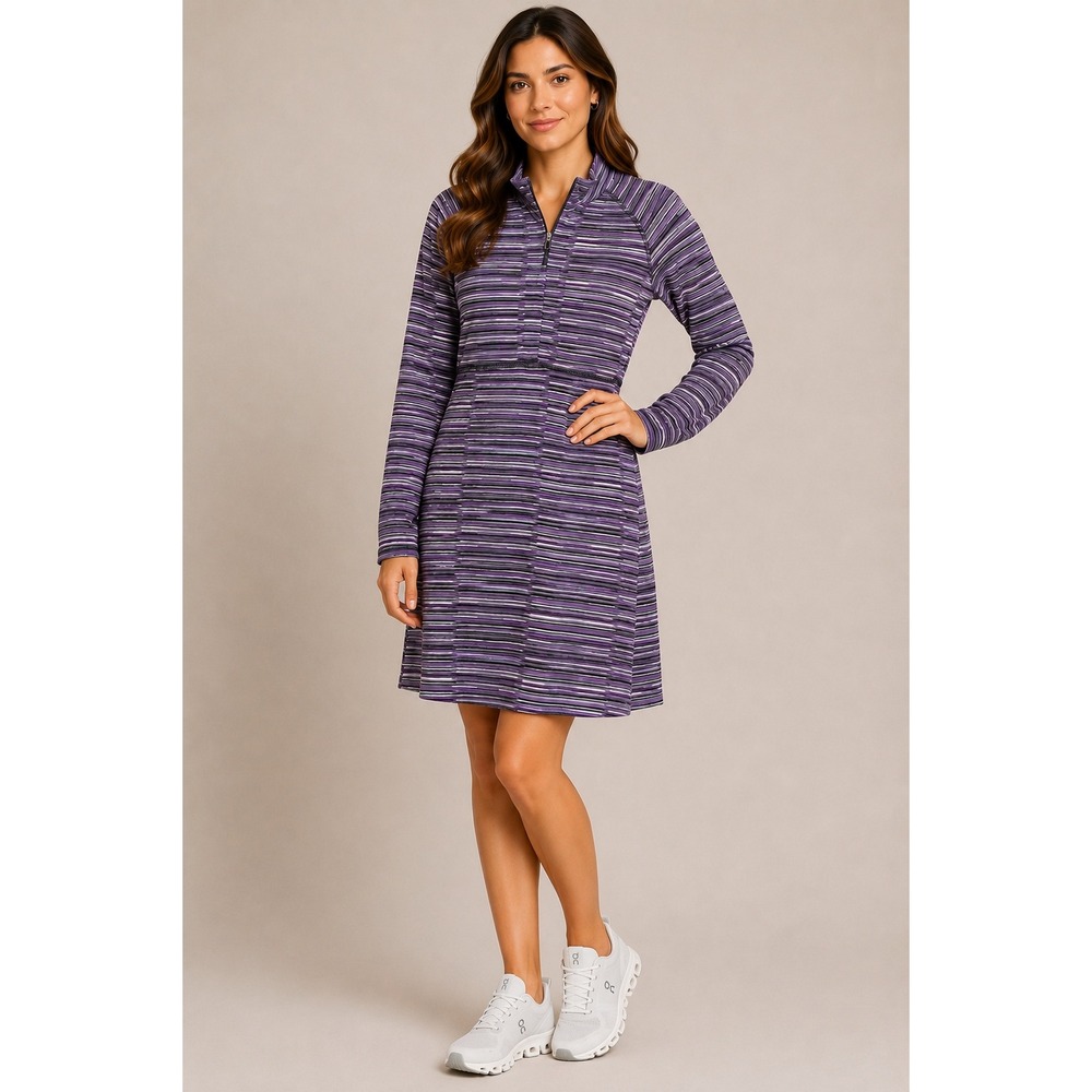 Soybu Womens Purple Striped Half Zip Long Sleeve Activewear Dress Size M